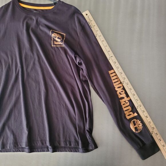 Timberland Long Sleeve Chest Stack Logo Tee Shirt Arm Spell out Black Medium - Picture 9 of 11